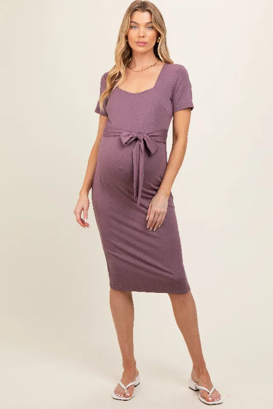 Halter - neck midi dress for a modern and stylish lookPurple Square Neck Belted Maternity Midi Dress Halter - neck midi dress for a modern and stylish lookPurple Square Neck Belted Maternity Midi Dress