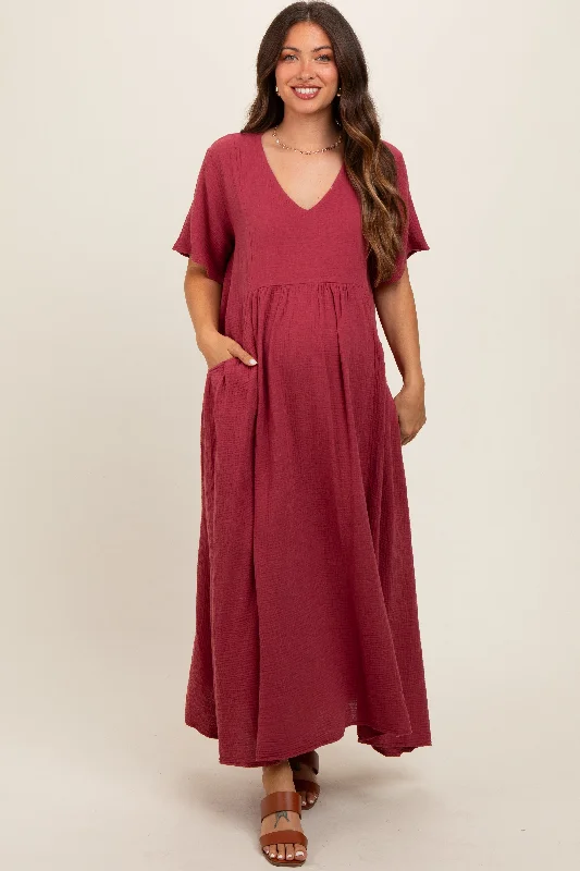 Printed - animal - pattern midi dress for a wild and trendy lookRed Gauze Short Sleeve Maternity Midi Dress Printed - animal - pattern midi dress for a wild and trendy lookRed Gauze Short Sleeve Maternity Midi Dress