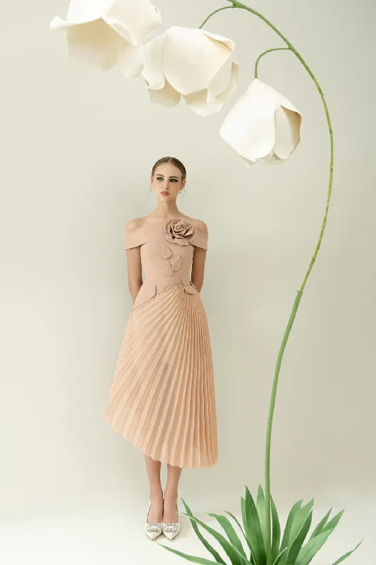 Color - block midi dress for a bold and contemporary statementRose Asymmetric Pleated Silk Crepe Midi Dress Color - block midi dress for a bold and contemporary statementRose Asymmetric Pleated Silk Crepe Midi Dress