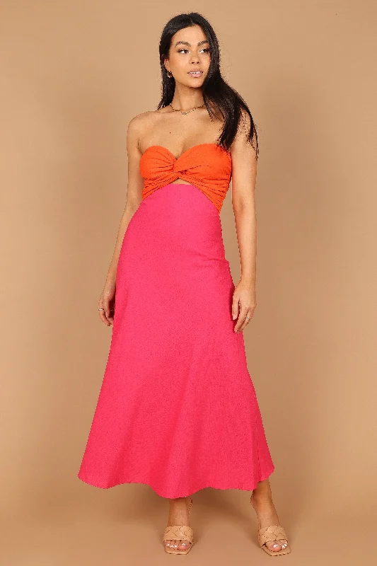 Party Dresses with Sequined Floral Motifs and Satin Ribbon Detailing for Ladies' Elegant and Delicate LookRosetta Dress - Fuchsia/Orange Party Dresses with Sequined Floral Motifs and Satin Ribbon Detailing for Ladies' Elegant and Delicate LookRosetta Dress - Fuchsia/Orange