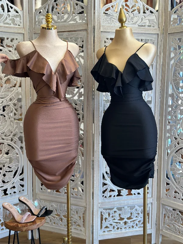 Party Dresses with Sequined Geometric Shapes and Lace and Chiffon Blend for Ladies' Modern and Feminine LookRuffled Midi Bodycon Ruched Dress- Stretchy Party Dresses with Sequined Geometric Shapes and Lace and Chiffon Blend for Ladies' Modern and Feminine LookRuffled Midi Bodycon Ruched Dress- Stretchy