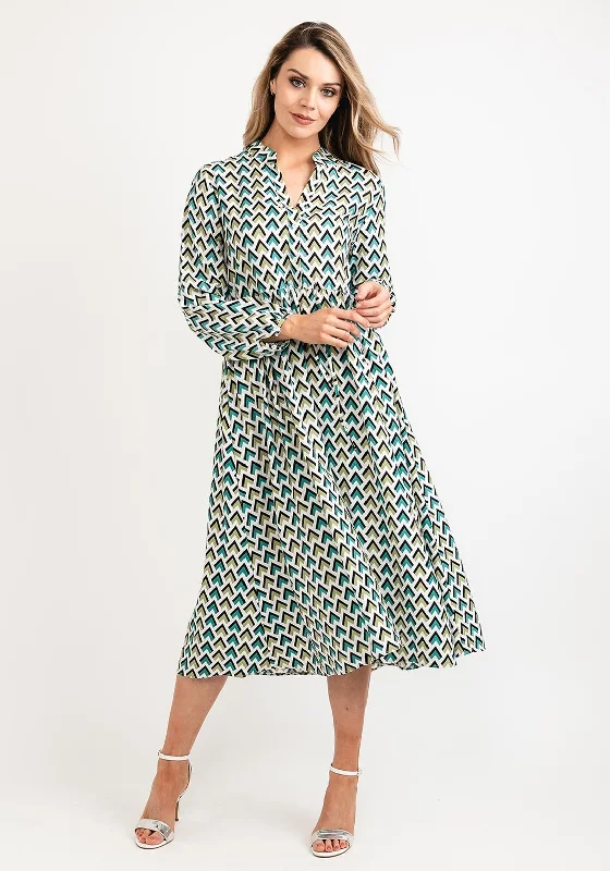 Puff - sleeve midi dress for a feminine and voluminous styleSeventy1 Arrow Print Midi Dress, Green Puff - sleeve midi dress for a feminine and voluminous styleSeventy1 Arrow Print Midi Dress, Green