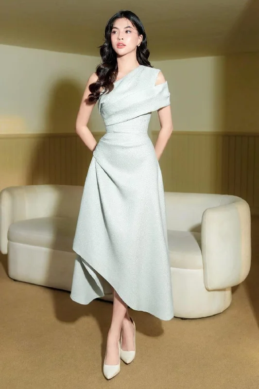 Midi dress for a wedding as a guest in a more casual weddingSilvie Asymmetric One Shoulder Tweed Midi Dress Midi dress for a wedding as a guest in a more casual weddingSilvie Asymmetric One Shoulder Tweed Midi Dress