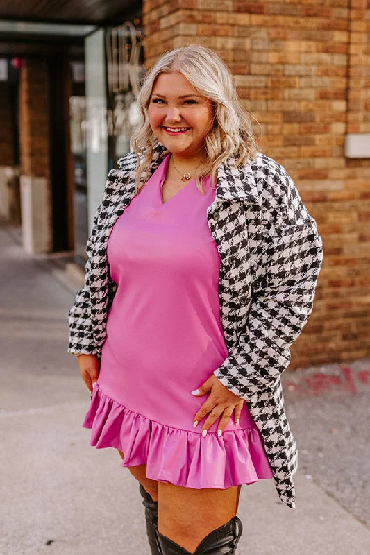 Party Dresses with Embroidered Tribal Patterns and Satin Sash for Ladies' Cultural and Stylish LookStylish Setting Faux Leather Mini Dress in Pink Curves Party Dresses with Embroidered Tribal Patterns and Satin Sash for Ladies' Cultural and Stylish LookStylish Setting Faux Leather Mini Dress in Pink Curves
