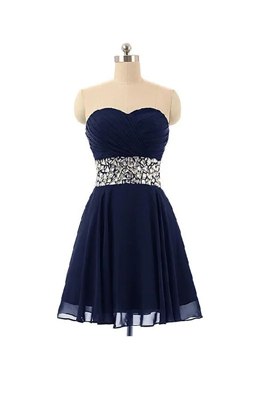 Party Dresses with Sequined Stripes and Sheer Back for Ladies' Bold and Sexy LookSwetheart Short Chiffon Crystal Homecoming Dresses Party Dresses PG078