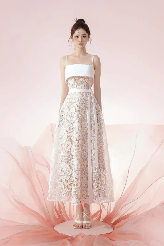 Embroidered - beadwork midi dress for a luxurious and detailed lookTaurus A-line Camisole Lace Midi Dress Embroidered - beadwork midi dress for a luxurious and detailed lookTaurus A-line Camisole Lace Midi Dress