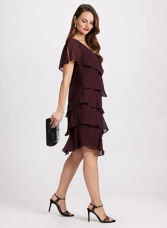 Strapless Party Dresses with Tassel Accents for Ladies' Fun and Flirty LookTiered Chiffon Dress Strapless Party Dresses with Tassel Accents for Ladies' Fun and Flirty LookTiered Chiffon Dress