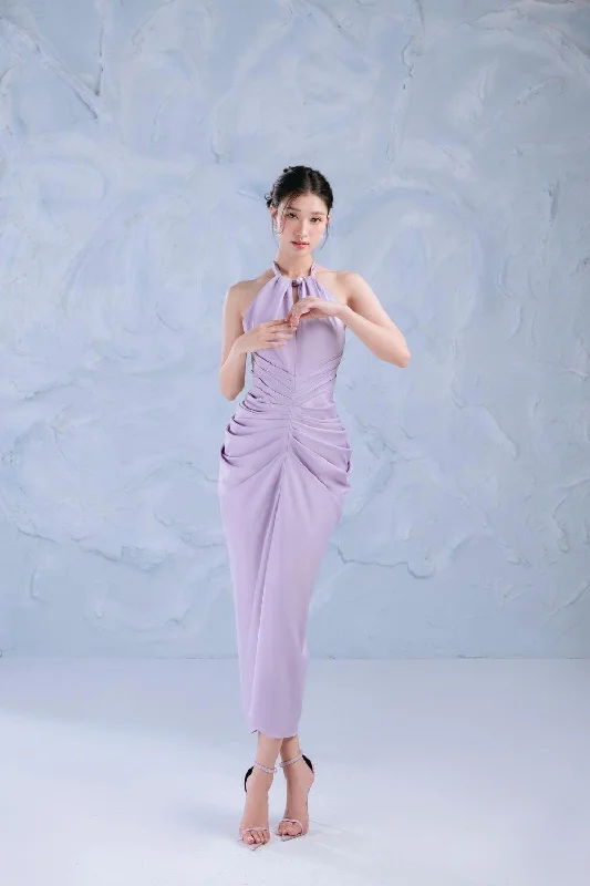 Celebrity - endorsed midi dress popularized by famous personalitiesViolet Sarong Halter Neck Silk Midi Dress