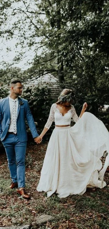 S - curve - flattering mermaid wedding dress3/4 Sleeve Lace Ivory Chiffon Rustic Wedding Dresses Cheap Two Piece prom dress cg7460 S - curve - flattering mermaid wedding dress3/4 Sleeve Lace Ivory Chiffon Rustic Wedding Dresses Cheap Two Piece prom dress cg7460