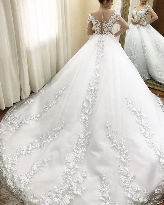 Cut - out detail modern wedding dress3D Lace Embroidery Ball Gown Wedding Dress Long Sleeves Cut - out detail modern wedding dress3D Lace Embroidery Ball Gown Wedding Dress Long Sleeves