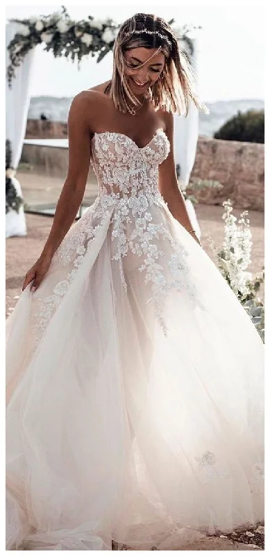 Strapless mermaid wedding dress for a sleek silhouetteA-Line Long Prom Dresses Ball Gown Sweetheart Open Back Ivory Tulle Wedding Dresses with Appliques cg17121 Strapless mermaid wedding dress for a sleek silhouetteA-Line Long Prom Dresses Ball Gown Sweetheart Open Back Ivory Tulle Wedding Dresses with Appliques cg17121