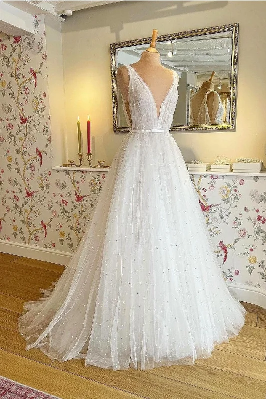 Jeweled - bodice wedding dress for a sparkly lookA-line Pearls Wedding Dress 2023 New Style Jeweled - bodice wedding dress for a sparkly lookA-line Pearls Wedding Dress 2023 New Style