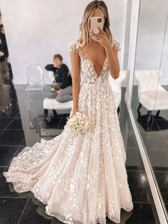 Embroidered illusion neckline wedding dressA-Line/Princess Sweep/Brush Train V-neck Applique Tulle Short Sleeves Wedding Dresses Prom Dress cg16081 Embroidered illusion neckline wedding dressA-Line/Princess Sweep/Brush Train V-neck Applique Tulle Short Sleeves Wedding Dresses Prom Dress cg16081