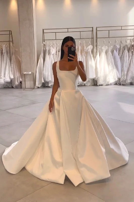 Sparkly sequined wedding dress for a glamorous brideA-line Satin Bridal Dress with Square Neckline Sparkly sequined wedding dress for a glamorous brideA-line Satin Bridal Dress with Square Neckline