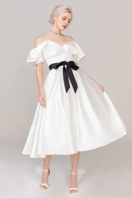 Backless sweetheart neckline wedding dressA-Line Tea Length Satin Wedding Dress CW2407 Backless sweetheart neckline wedding dressA-Line Tea Length Satin Wedding Dress CW2407