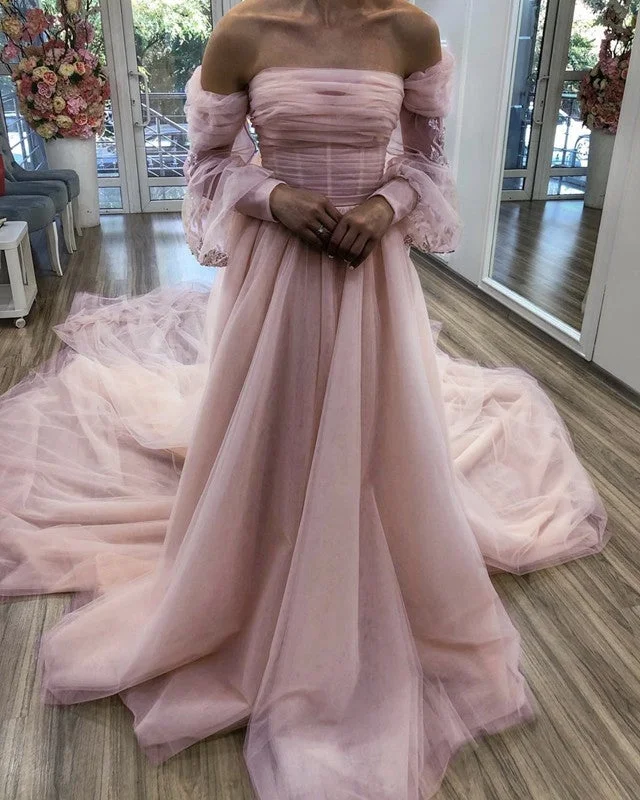 Bohemian - style off - the - shoulder wedding dressPuffy Sleeves Tulle Boho Wedding Dresses Bohemian - style off - the - shoulder wedding dressPuffy Sleeves Tulle Boho Wedding Dresses