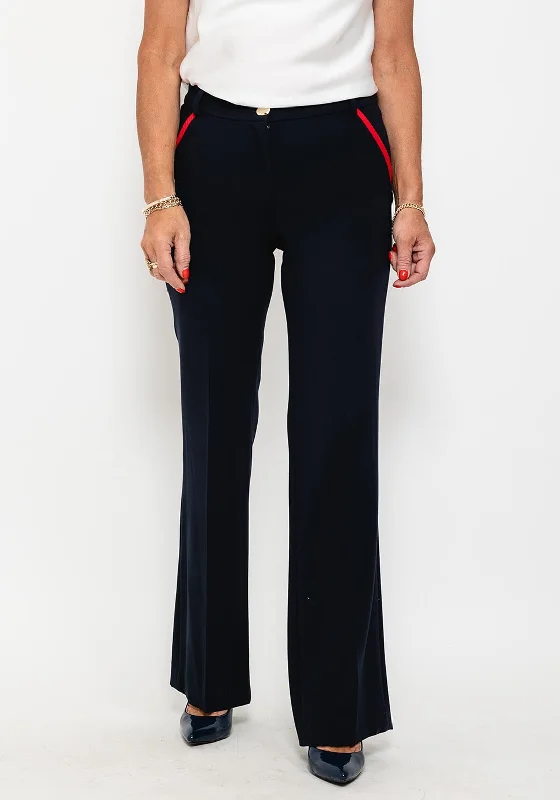 Lightweight track pants for women in sportsBadoo Contrast Trim Straight Leg Trousers, Navy