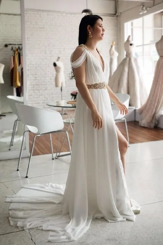 Applique - adorned mermaid wedding dressBeautiful A Line V Neck White Beach Wedding Dresses with Ruffles prom dress cg14354 Applique - adorned mermaid wedding dressBeautiful A Line V Neck White Beach Wedding Dresses with Ruffles prom dress cg14354