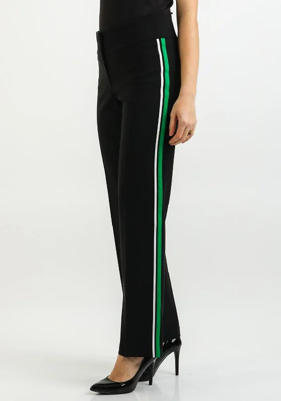 Elastic waist yoga pants for plus size womenBianca Stripe Trim Straight Trousers, Black