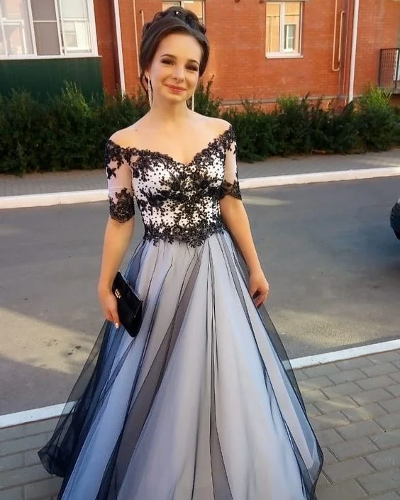Bohemian - style off - the - shoulder wedding dressBlack/White Prom Dress,Tulle Wedding Dresses,Off the Shoulder Prom Dresses,Appliques Prom Gown cg13790 Bohemian - style off - the - shoulder wedding dressBlack/White Prom Dress,Tulle Wedding Dresses,Off the Shoulder Prom Dresses,Appliques Prom Gown cg13790