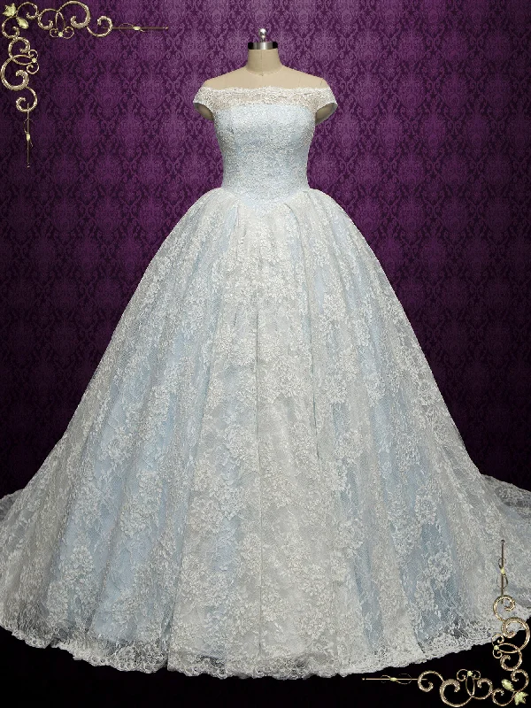Natural - fabric - made wedding dressBlue Ball Gown Lace Wedding Dress ELISHA
