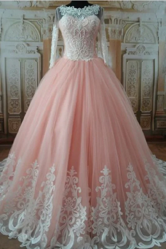 Colorful non - white wedding dress for a bold brideBlush Wedding Dresses Ball Gown Ivory Lace Long Sleeves prom dress cg16661 Colorful non - white wedding dress for a bold brideBlush Wedding Dresses Ball Gown Ivory Lace Long Sleeves prom dress cg16661