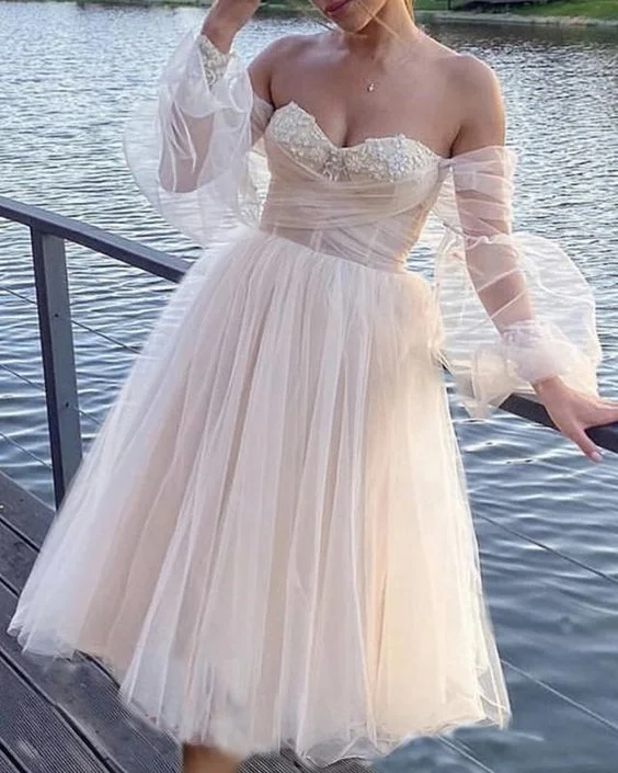 Long - sleeved Victorian - style wedding dressBoho Wedding Dresses Tea Length prom dress cg17881 Long - sleeved Victorian - style wedding dressBoho Wedding Dresses Tea Length prom dress cg17881