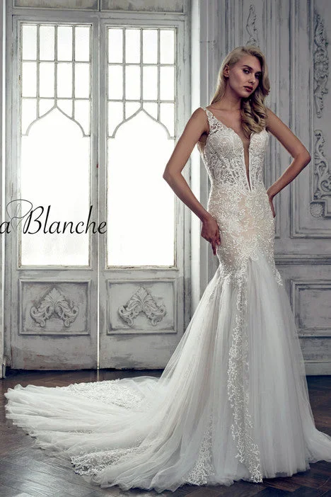Sheath - style wedding dress with a slitCalla Blanche - Jocelyn 17114 Sample Gown