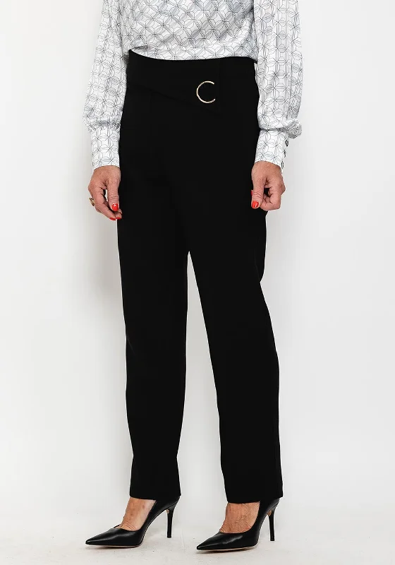 Striped wide leg pants for women in a bold fashion statementCamelot Brooch Drape Waist Trousers, Black