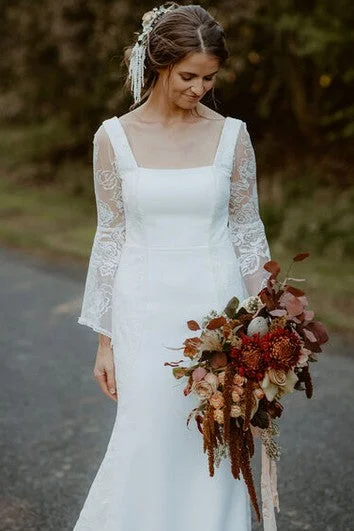 Empire - waisted tea - length wedding dressCasual Sheath Square Floor-length 3/4 Length Sleeve Lace Wedding Dress with Appliques Empire - waisted tea - length wedding dressCasual Sheath Square Floor-length 3/4 Length Sleeve Lace Wedding Dress with Appliques