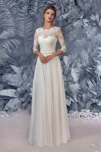 Glamorous mermaid - style wedding dressChiffon and Lace A-line Wedding Dress with 3/4 Sleeves Glamorous mermaid - style wedding dressChiffon and Lace A-line Wedding Dress with 3/4 Sleeves