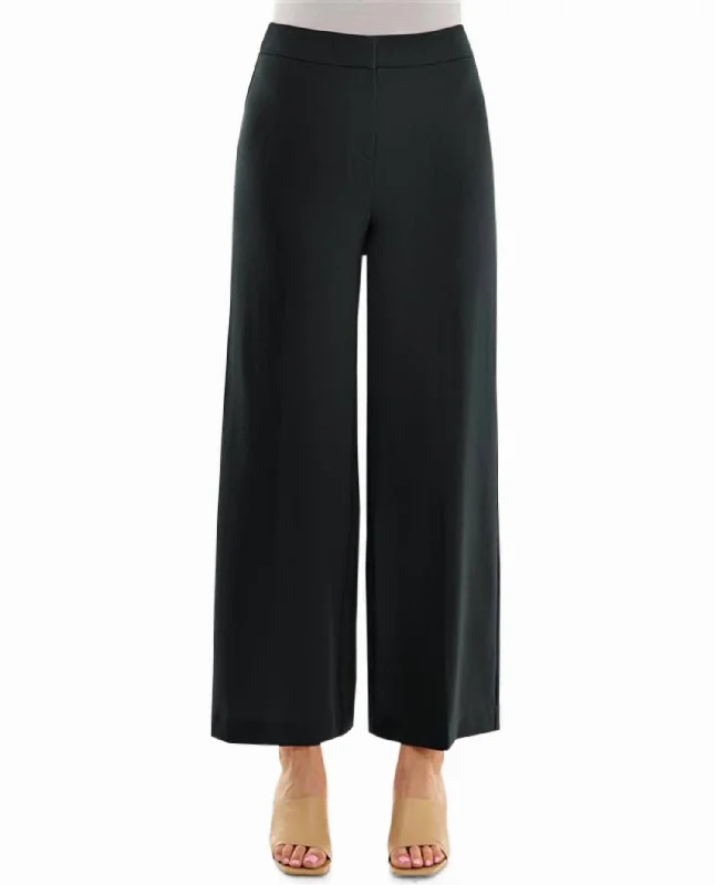 Embroidered linen pants for women in a natural styleClaire Stretch Crepe Wide Leg Pants In Very Black