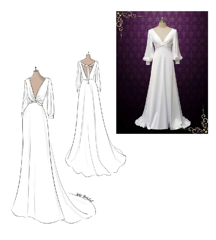 Formal satin wedding dress with a long trainCustom Wedding Dress