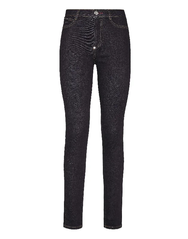 Polyester blend wide leg pants for women in a durable and stylish styleDenim High Waist Jegging Chains