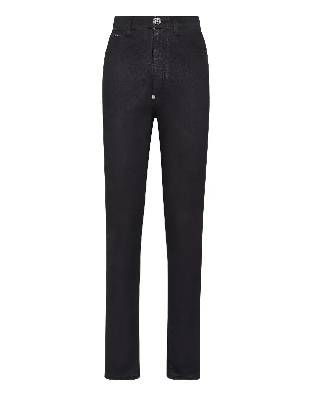 Wide leg silk blend pants for women in a luxurious and flowy styleDenim Super High Waist Jeggings