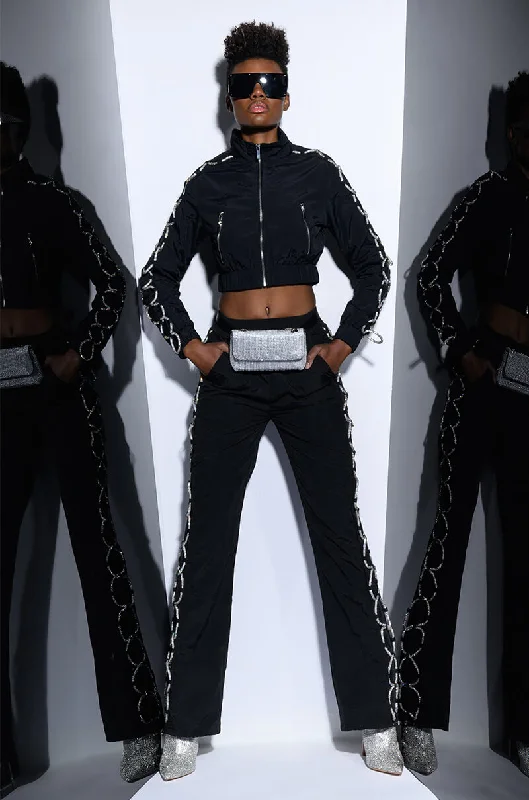 High waisted wide leg pants for women in summerDIAMOND LACE UP TRACK PANT