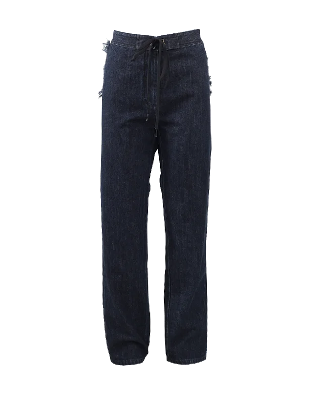 Tartan plaid wide leg dress pants for women in a vintage and formal styleDraw-String Loose Denim Pant