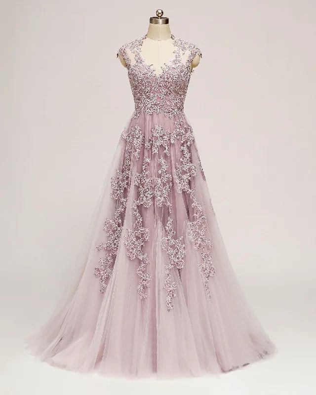 Sheath - style wedding dress with a slitDusty Pink Lace Wedding Dress KORYNNE
