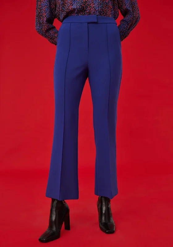 Trousers with front pleats for women in a formal and tailored lookExquise Slim Flared Trousers, Indigo Blue