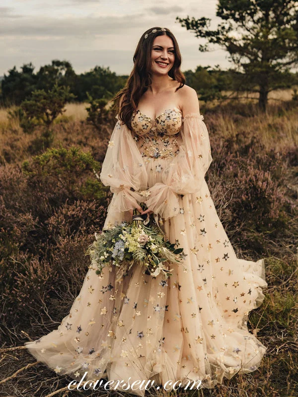 Court train A - line wedding dressFashion Star Sequined Tulle Long Sleeves Wedding Dresses,CW0243 Court train A - line wedding dressFashion Star Sequined Tulle Long Sleeves Wedding Dresses,CW0243