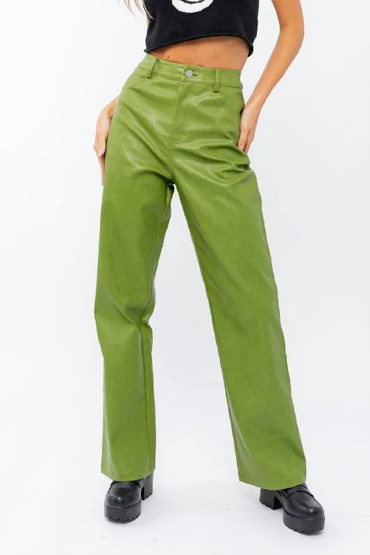 Cuffed pants for women in a stylish detailFaux Leather Wide Leg Pants In Green