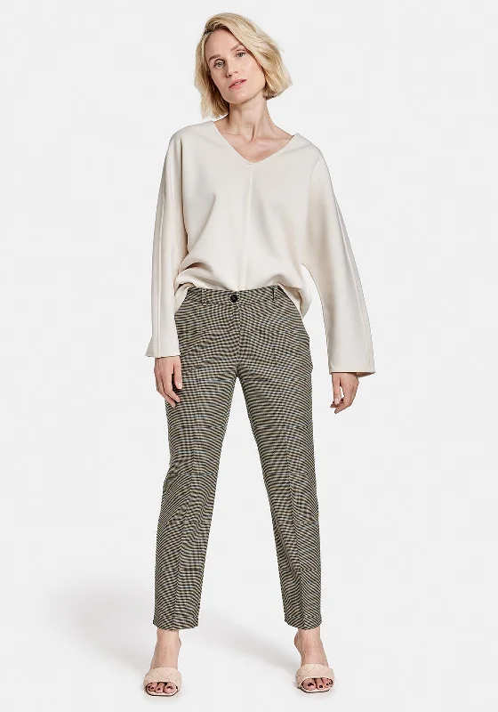 Flowy ankle pants for women in a romantic and feminine styleGerry Weber Houndstooth Print Trousers, Khaki Multi
