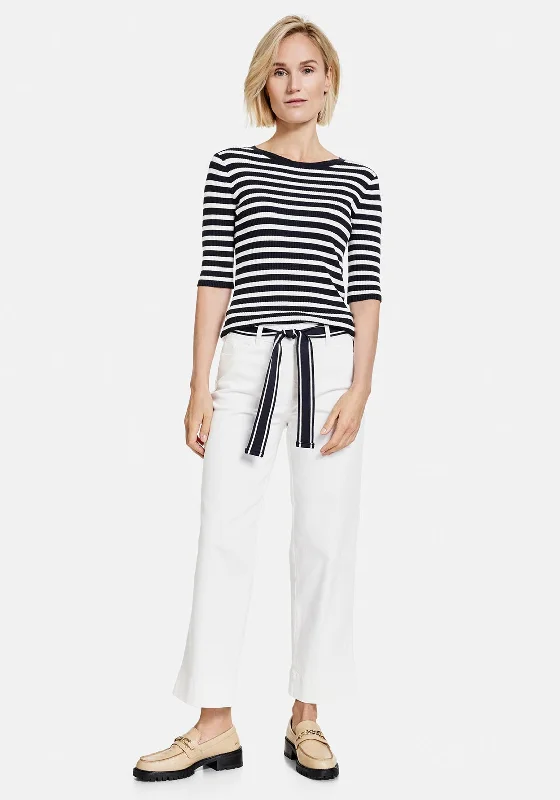 Linen blend cigarette pants for women in a breezy and modern styleGerry Weber Wide Leg Belted Trousers, White