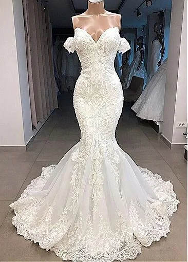 Navy - blue wedding dress for a sophisticated lookGorgeous Tulle Off-the-shoulder Neckline Mermaid Wedding Dresses With Beaded Lace Appliques Prom Dress cg20311 Navy - blue wedding dress for a sophisticated lookGorgeous Tulle Off-the-shoulder Neckline Mermaid Wedding Dresses With Beaded Lace Appliques Prom Dress cg20311