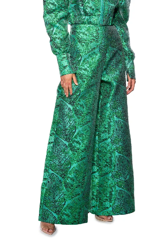 Polyester pants with stretch for women in comfortGREEN BROCADE TROUSER PANT