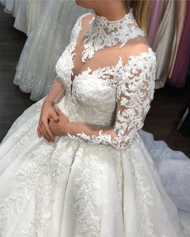Scuba - fabric wedding dress for a modern fitHigh Neck Wedding Dress Lace Long Sleeves Ball Gown Scuba - fabric wedding dress for a modern fitHigh Neck Wedding Dress Lace Long Sleeves Ball Gown