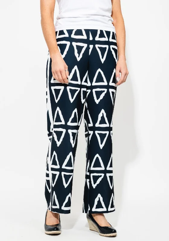 Thermal fleece - lined pants for women in winter warmthI.nco Abstract Print Wide Leg Trousers, Navy