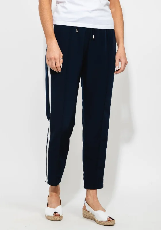 Tartan check pants for women in a traditional - modern styleI.nco Casual Straight Striped Trousers, Navy