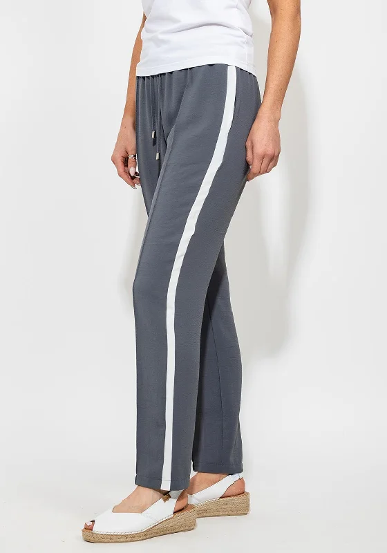 Embroidered linen pants for women in a natural styleI.nco Casual Straight Striped Trousers, Slate