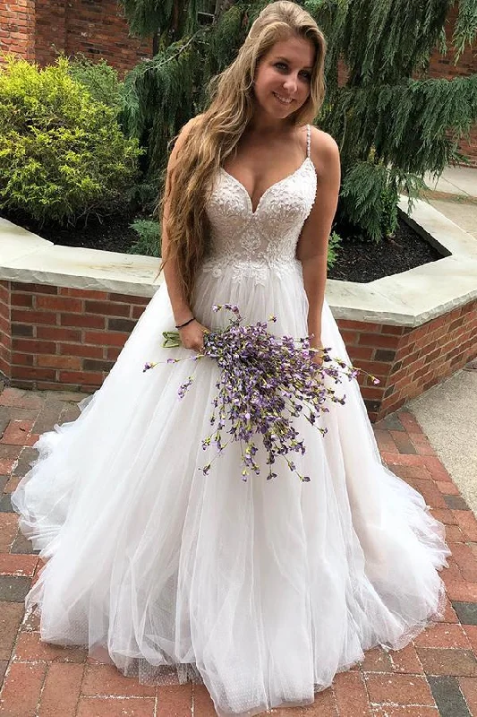 Evening - ready ball gown wedding dressLong A-line Spaghetti Strap White Wedding Dress with Appliques Evening - ready ball gown wedding dressLong A-line Spaghetti Strap White Wedding Dress with Appliques